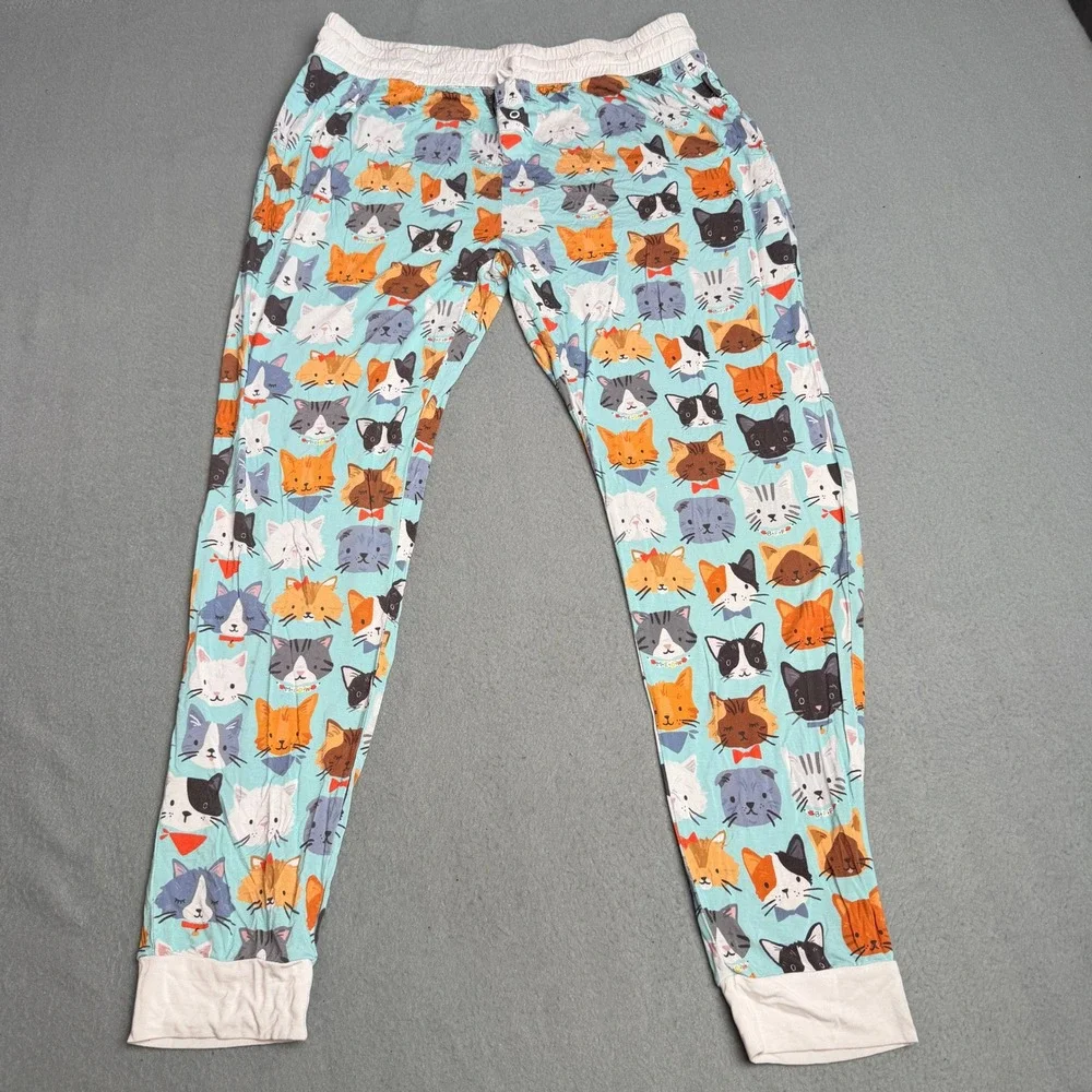 Little Sleepies Cool Cats Bamboo Viscose Pajama Set Womens Medium Blue Henley LS - Picture 8 of 13
